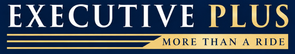 Executive Plus — More Than A Ride, white and flat-gold wordmark on navy background